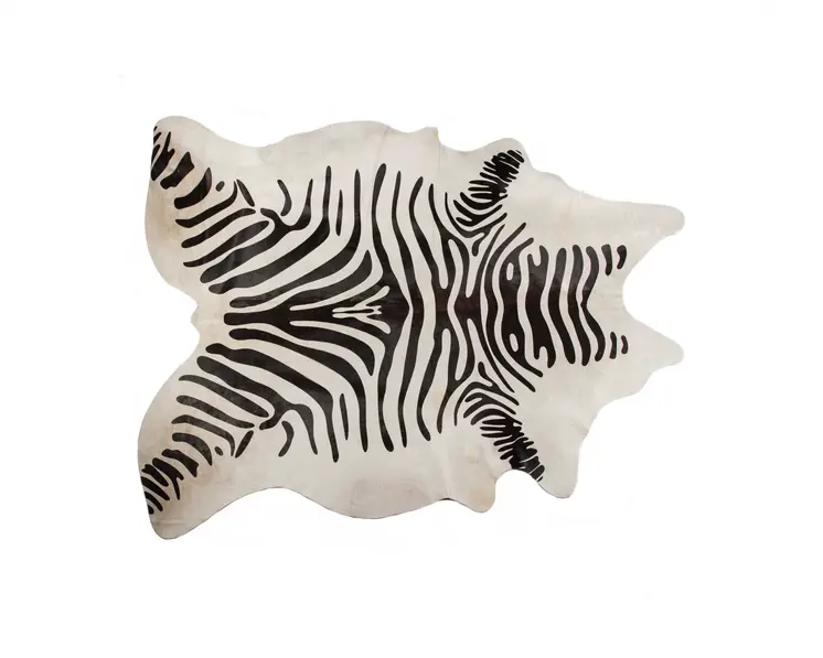 6' X 7' Black And Off White Cowhide Zebra Print Area Rug