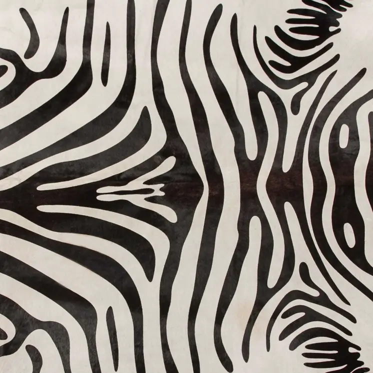 6' X 7' Black And Off White Cowhide Zebra Print Area Rug