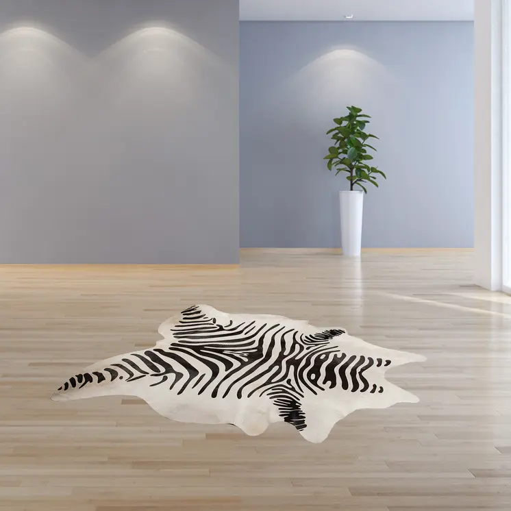 6' X 7' Black And Off White Cowhide Zebra Print Area Rug