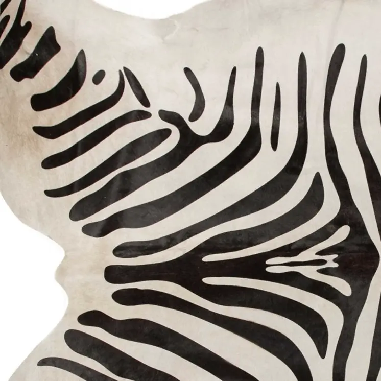 6' X 7' Black And Off White Cowhide Zebra Print Area Rug