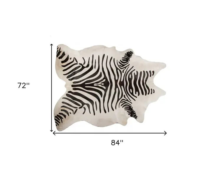 6' X 7' Black And Off White Cowhide Zebra Print Area Rug