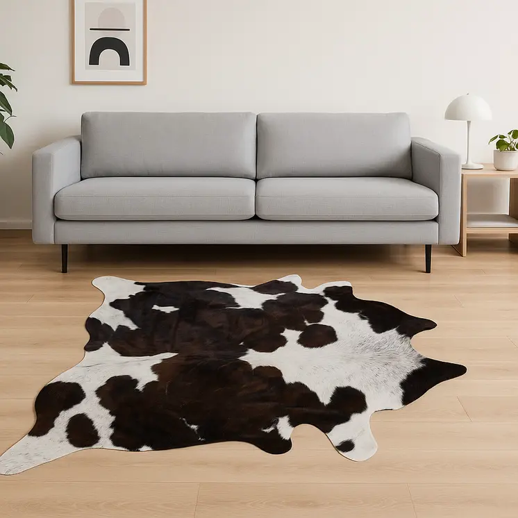 6' X 7' Brown And White Cowhide Cowhide Print Area Rug