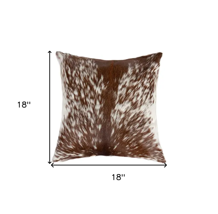 18" Brown and White Cowhide Throw Pillow