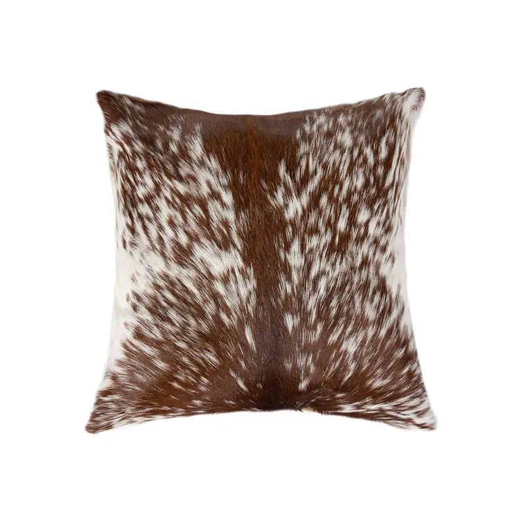 18" Brown and White Cowhide Throw Pillow