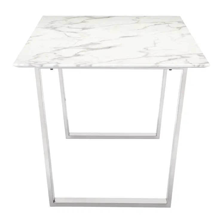 71" White And Silver Marble And Steel Sled Base Dining Table