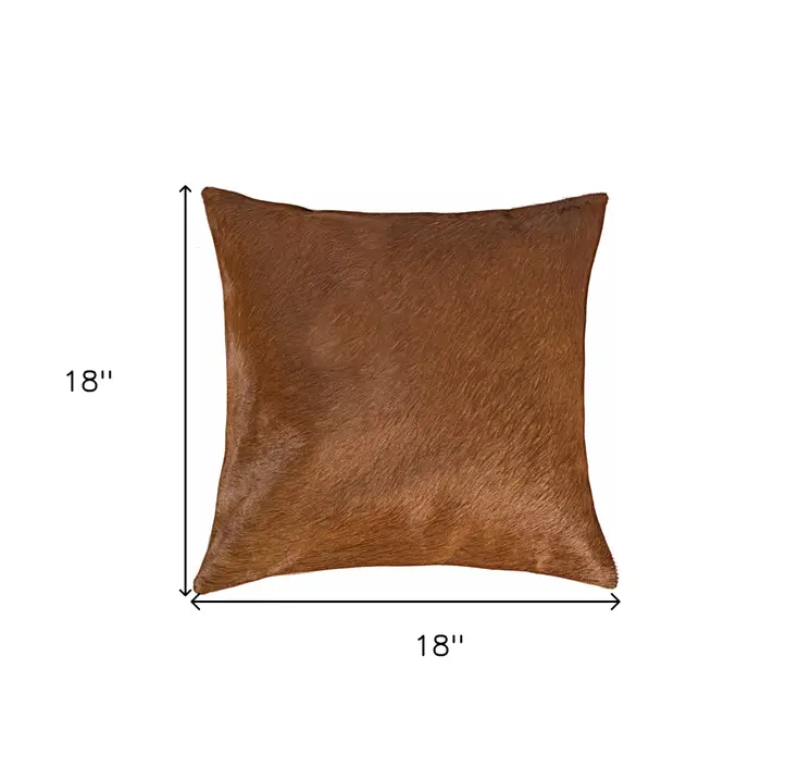 18" Brown Cowhide Throw Pillow