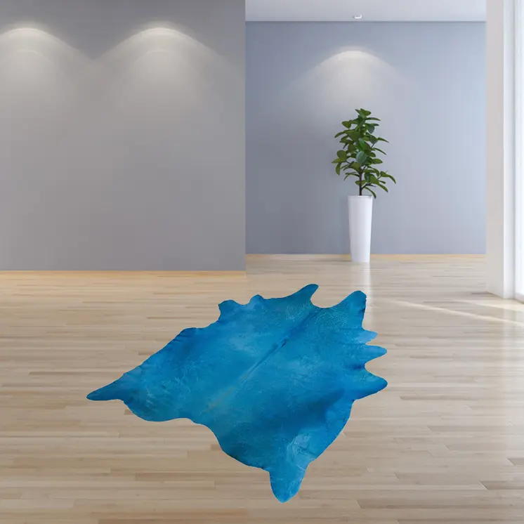 6' X 7' Blue Cowhide Area Rug