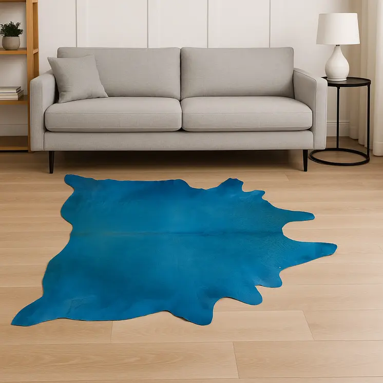 6' X 7' Blue Cowhide Area Rug