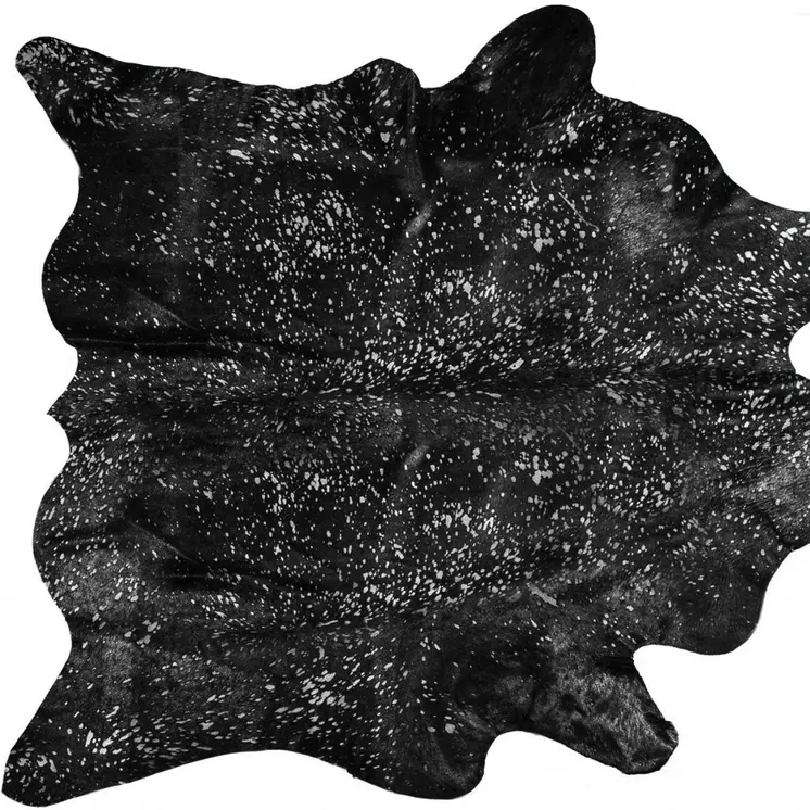 6' X 7' Black And Silver Cowhide Animal Print Area Rug