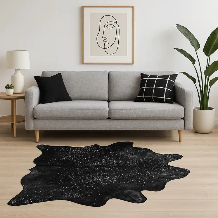 6' X 7' Black And Gold Cowhide Cowhide Print Area Rug