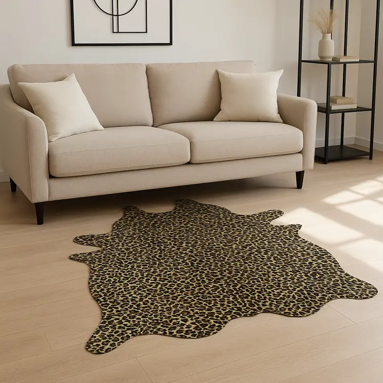 6' X 7' Brown And Black Cowhide Leopard Print Area Rug