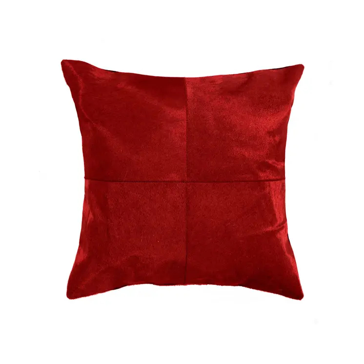 18" Red Cowhide Geometric Throw Pillow