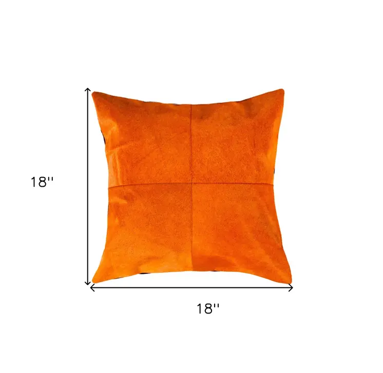18" Orange Cowhide Throw Pillow