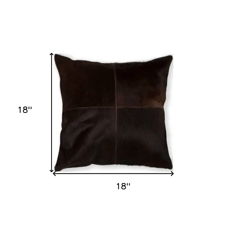 18" Chocolate Brown Cowhide Throw Pillow