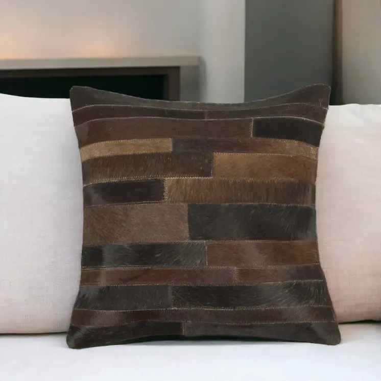 18" Chocolate Cowhide Throw Pillow