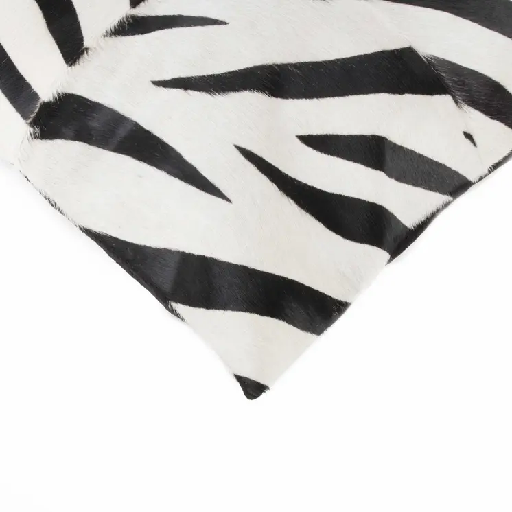 18" Black and White Zebra Print Cowhide Throw Pillow