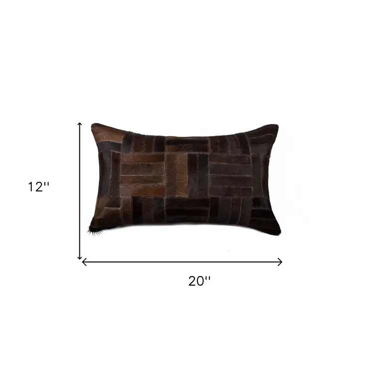 12" X 20" Chocolate Cowhide Throw Pillow