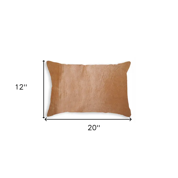 12" X 20" Tan Cowhide Throw Pillow