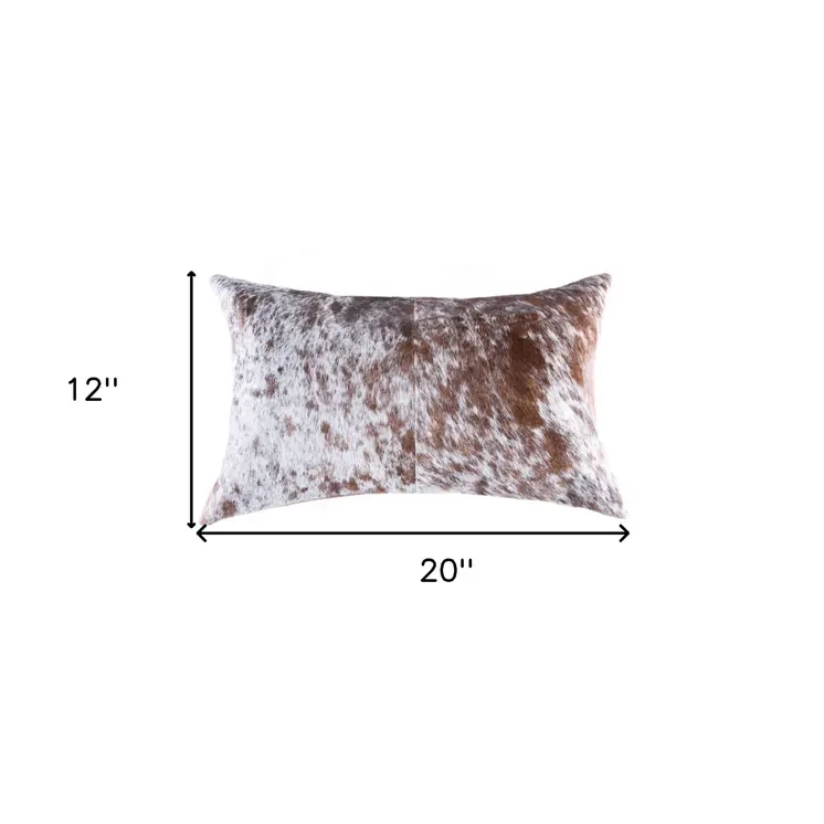 18" X 18" X 5" Salt And Pepper Brown And White Cowhide  Pillow