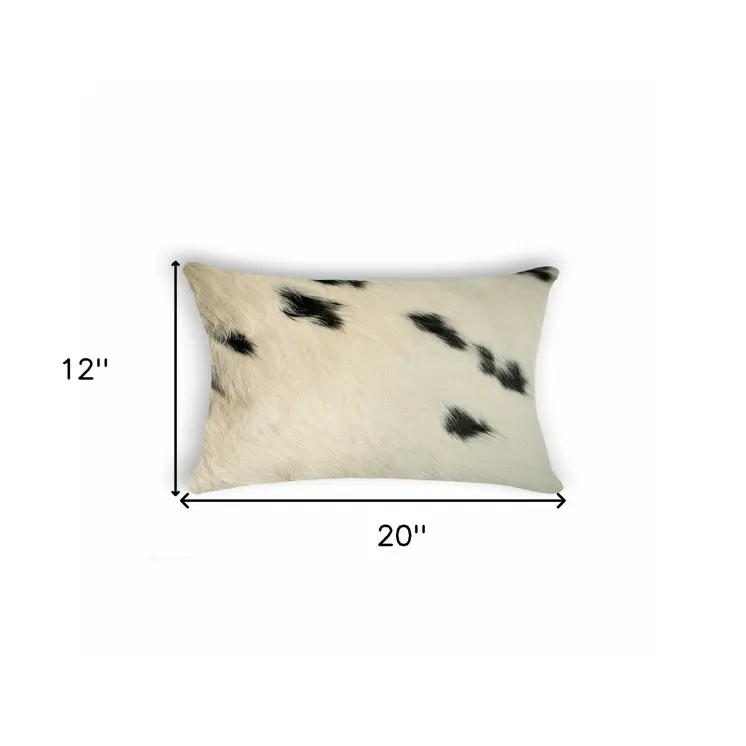 12" X 20" X 5" White And Black Cowhide  Pillow
