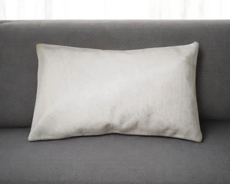 12" X 20" Off White Cowhide Throw Pillow