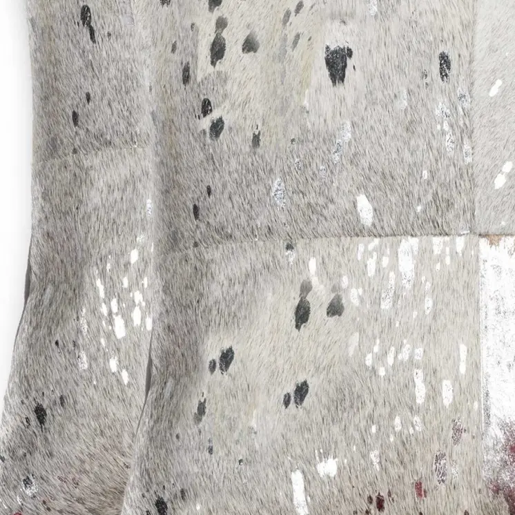 Set of Two Silver and Gray Cowhide Throw Pillow