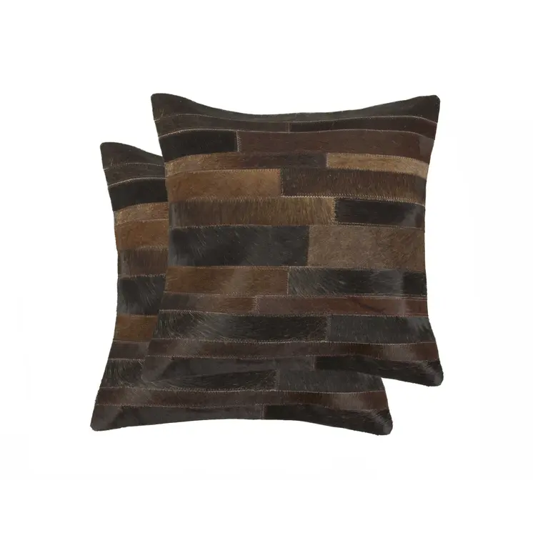 Set of Two 18" Chocolate Cowhide Throw Pillows