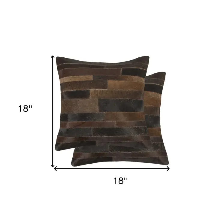 Set of Two 18" Chocolate Cowhide Throw Pillows