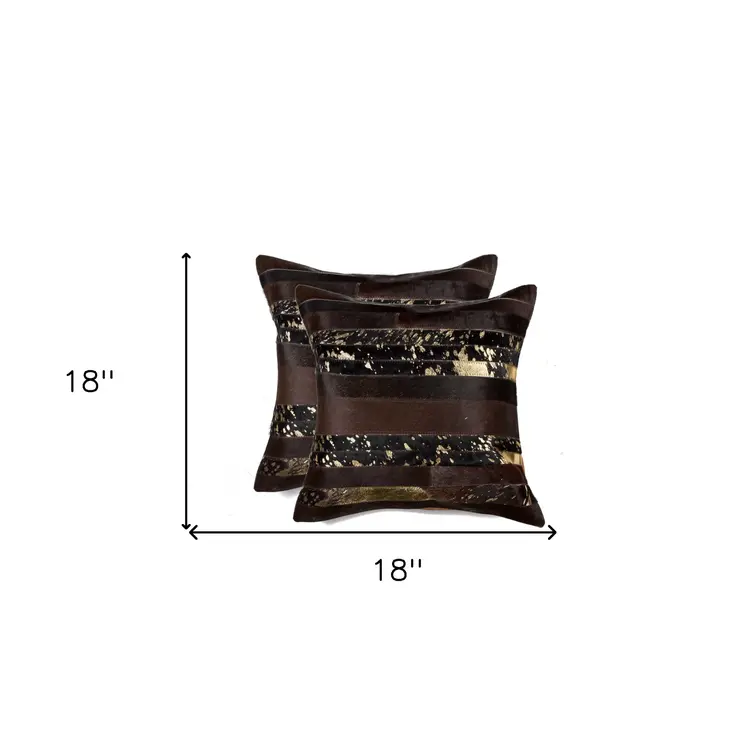 Set of Two 18" Chocolate Cowhide Throw Pillows