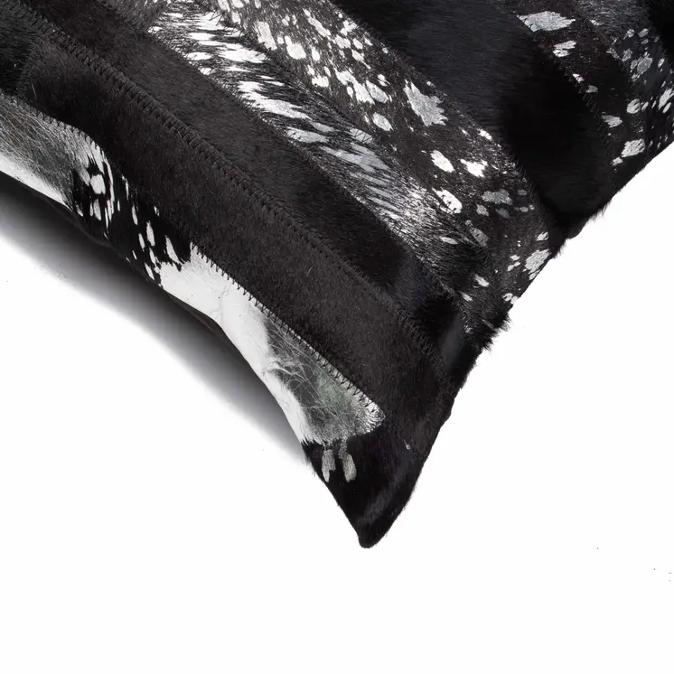 Set of Two 18" Gold and Black Cowhide Throw Pillows