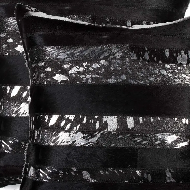 Set of Two 18" Gold and Black Cowhide Throw Pillows