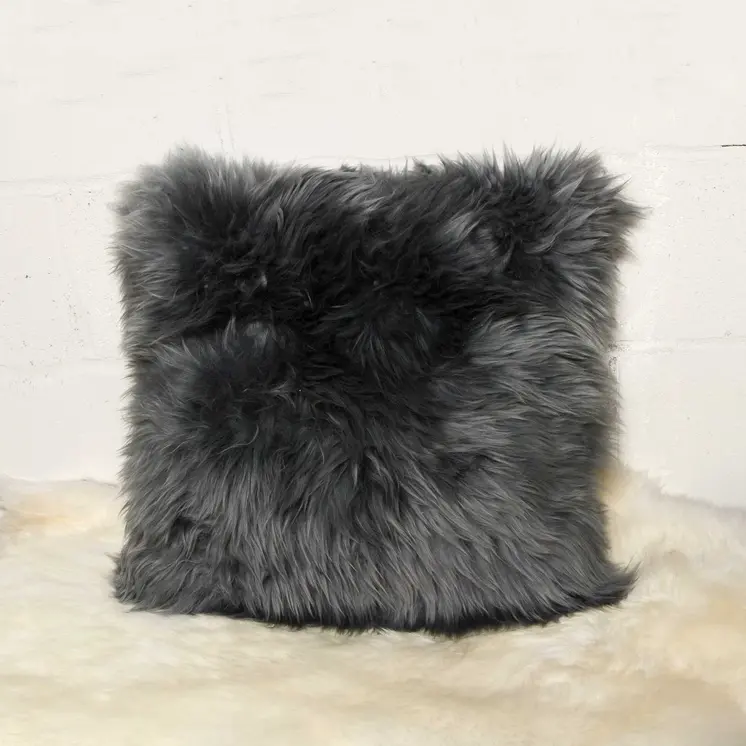 Set of Two 18" Gray Cowhide Throw Pillows