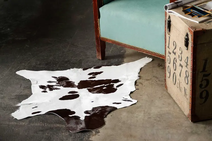 2' X 3' Brown And White Cowhide Abstract Hand Woven Area Rug