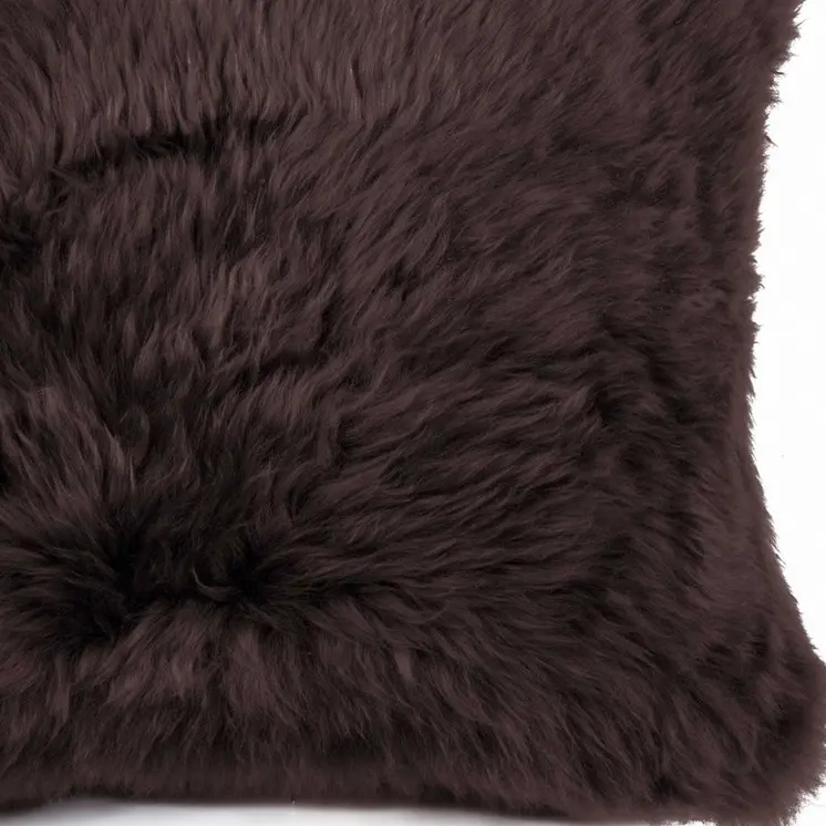 Large Square Soft Chocolate Natural Sheepskin Fur Pillow