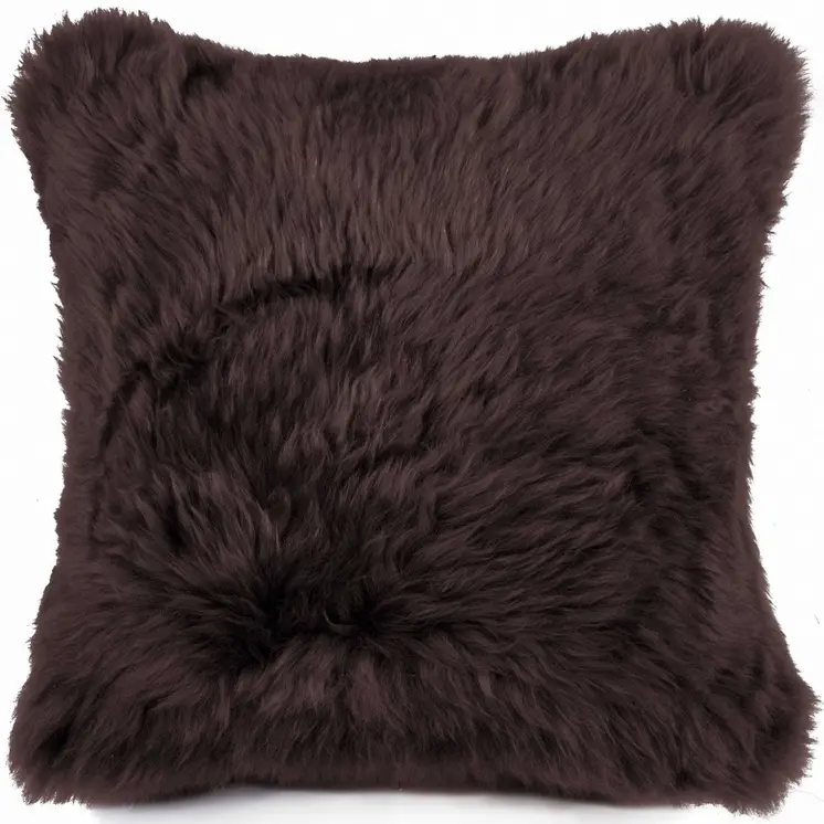 Large Square Soft Chocolate Natural Sheepskin Fur Pillow
