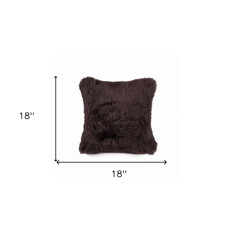 Large Square Soft Chocolate Natural Sheepskin Fur Pillow