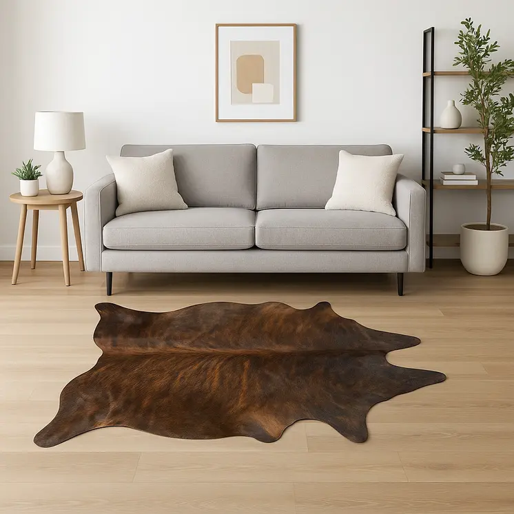 6' X 7' Brown And Black Cowhide Cowhide Print Area Rug