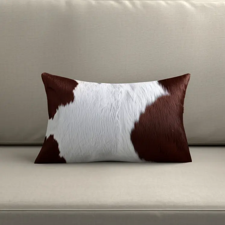 12" X 20" Brown and White Cowhide Throw Pillow
