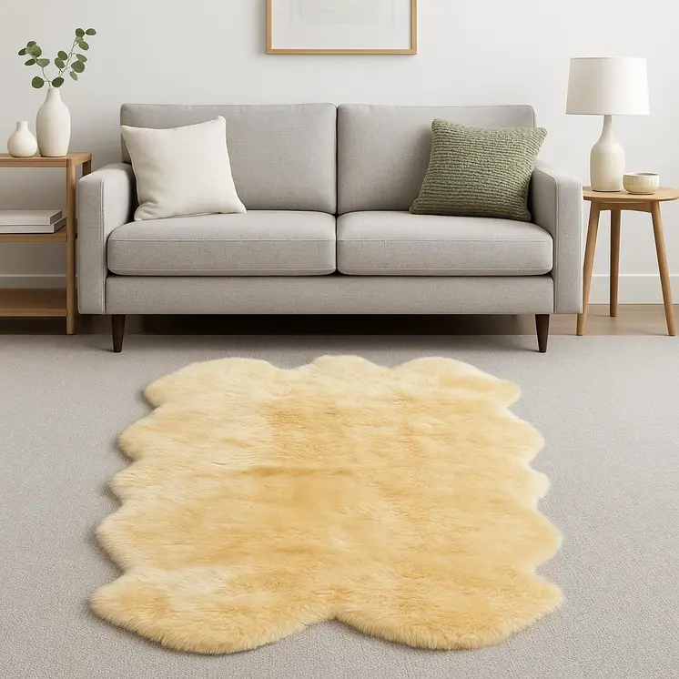 4' X 6' Gold Genuine Sheepskin Animal Print Shag Area Rug