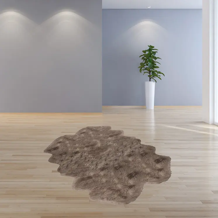 4' X 6' Taupe Genuine Sheepskin Animal Print Shag Area Rug