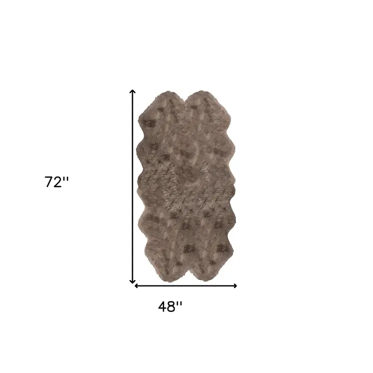 4' X 6' Taupe Genuine Sheepskin Animal Print Shag Area Rug