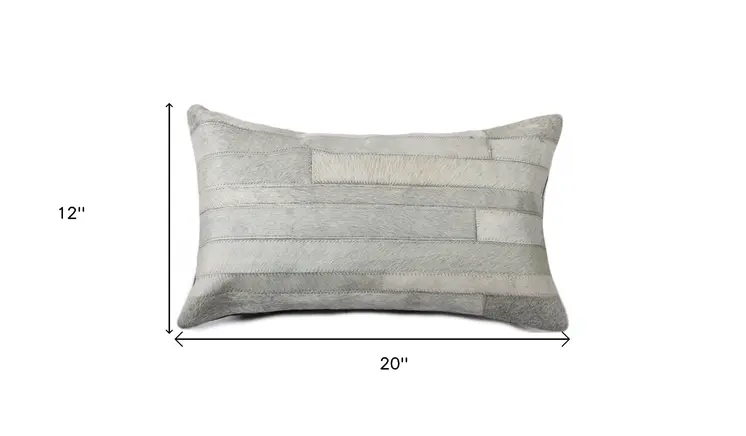 12" X 20" Gray Cowhide Throw Pillow