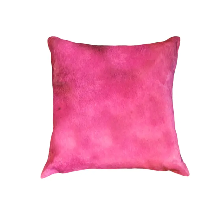 Set of Two 18" Fuchsia Cowhide Throw Pillows