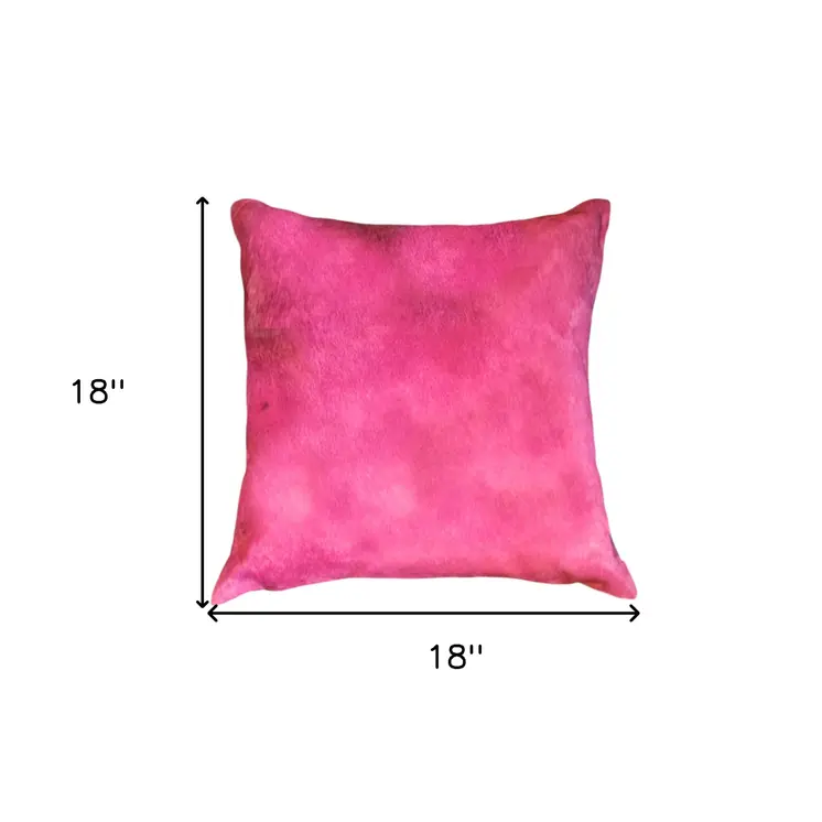 Set of Two 18" Fuchsia Cowhide Throw Pillows