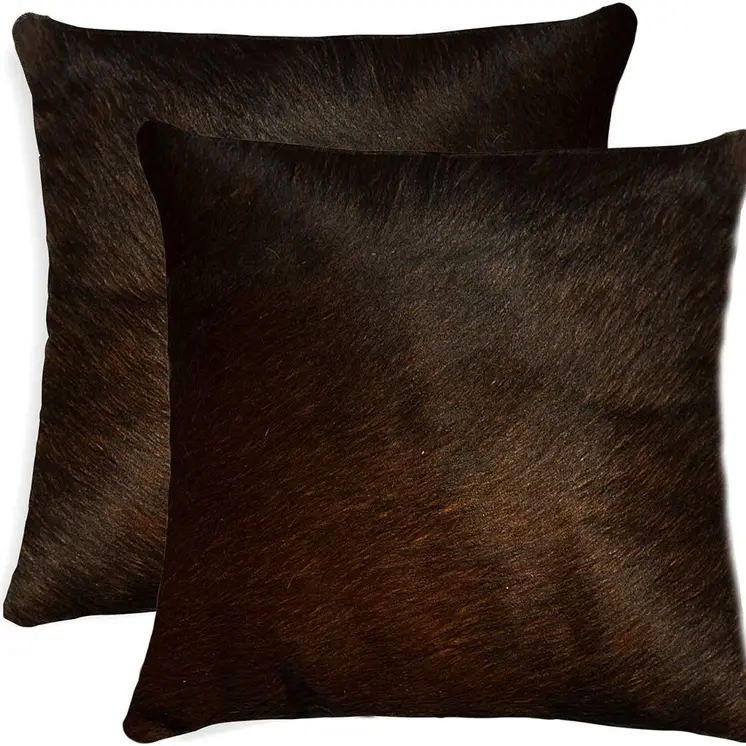 18" X 18" X 5" Chocolate Cowhide  Pillow 2 Pack
