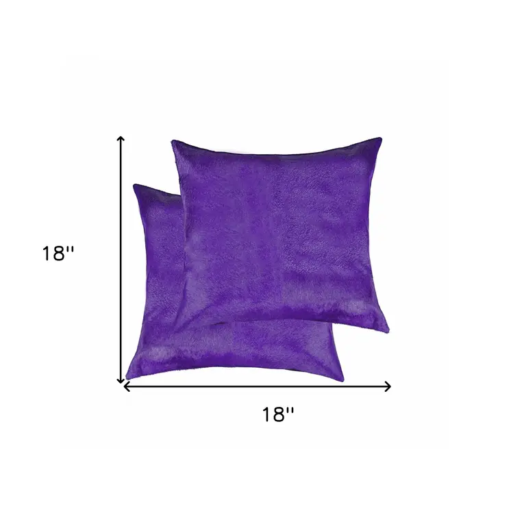 Set of Two 18" Purple Cowhide Throw Pillows