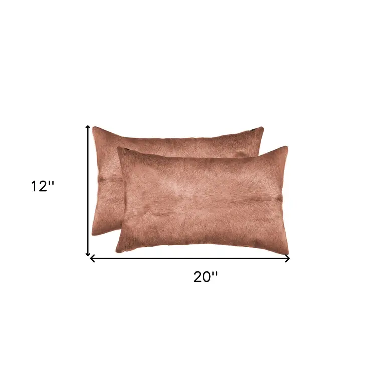 Set of Two 12" X 20" Brown Cowhide Throw Pillow