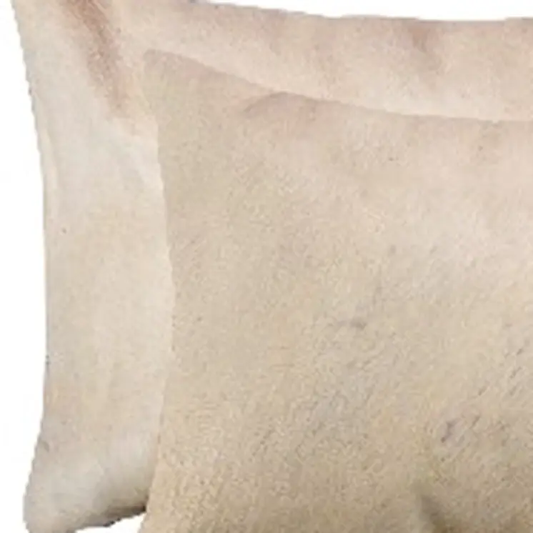 Set of Two 12" X 20" Tan Cowhide Throw Pillows