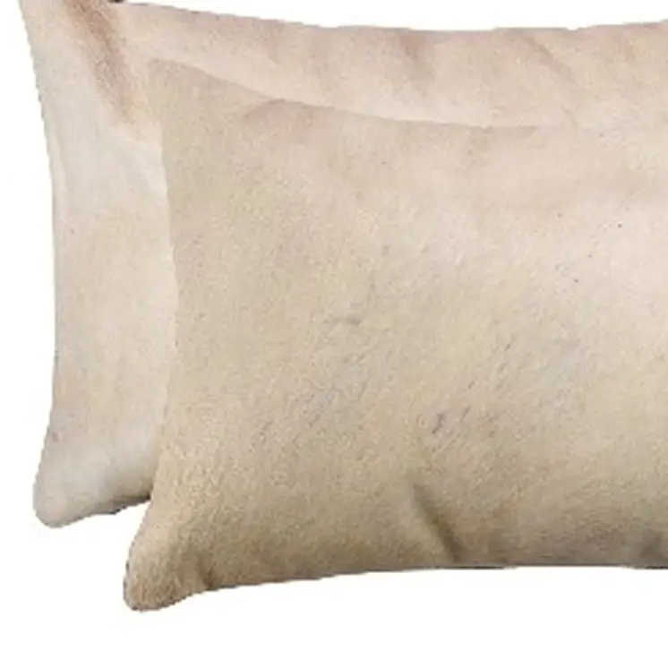 Set of Two 12" X 20" Tan Cowhide Throw Pillows