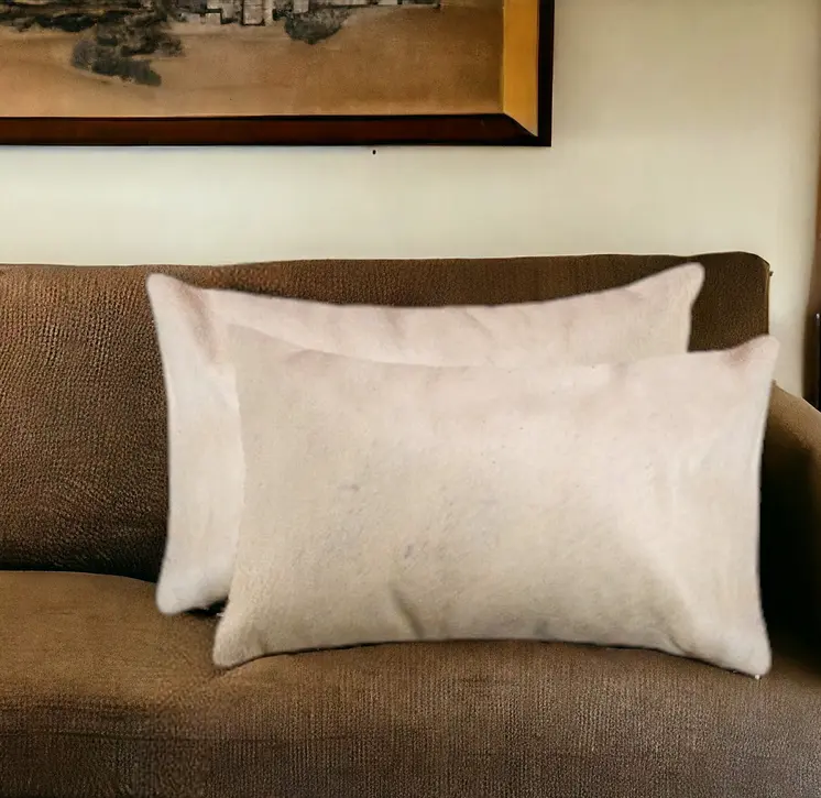 Set of Two 12" X 20" Tan Cowhide Throw Pillows